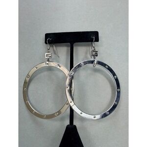 Retro Antique Silver Moroccan Hammered Dots French Wire Circle Drop Earrings